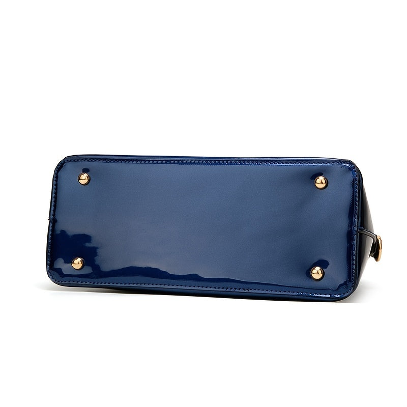 Glossy Zip Handbag Women Elegant Shoulder Tote