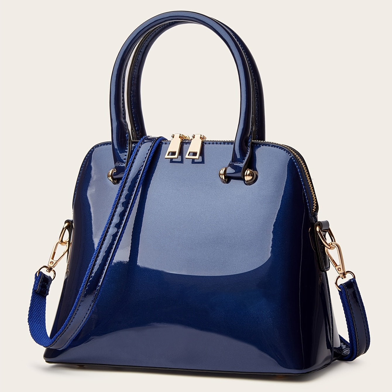 Glossy Zip Handbag Women Elegant Shoulder Tote