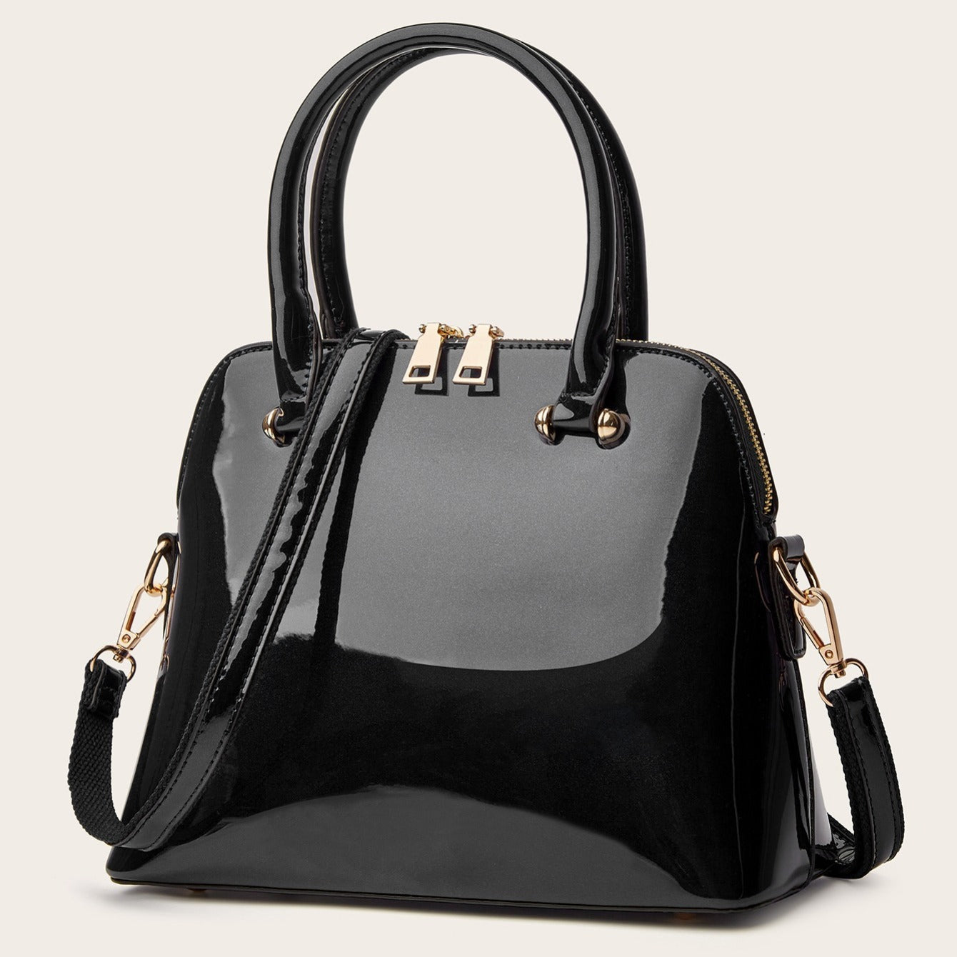 Glossy Zip Handbag Women Elegant Shoulder Tote