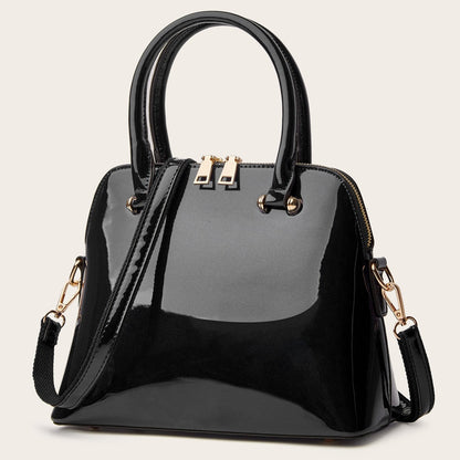 Glossy Zip Handbag Women Elegant Shoulder Tote