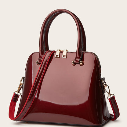 Glossy Zip Handbag Women Elegant Shoulder Tote