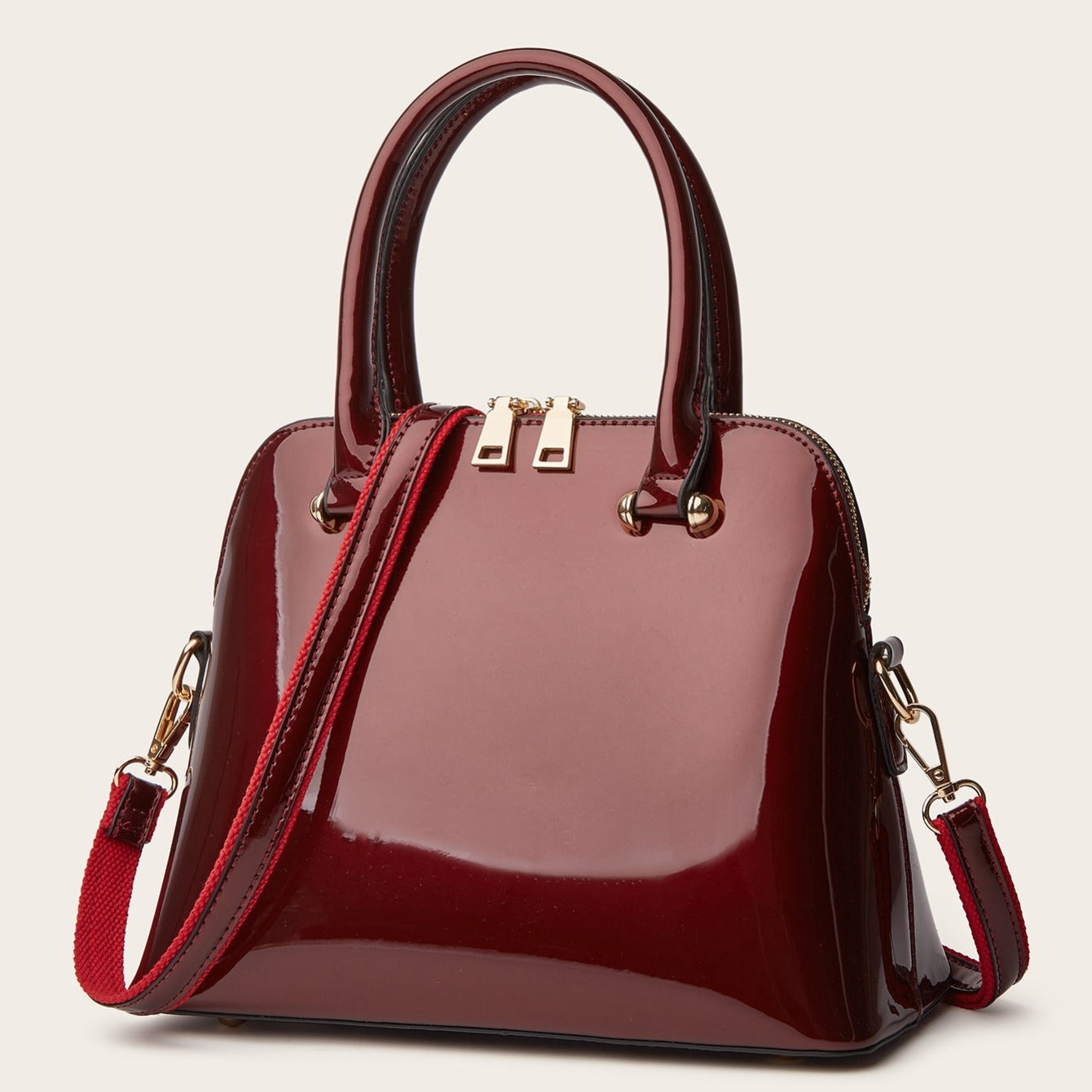 Glossy Zip Handbag Women Elegant Shoulder Tote