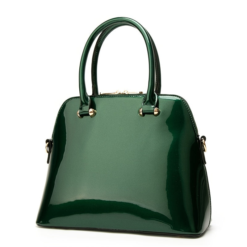 Glossy Zip Handbag Women Elegant Shoulder Tote