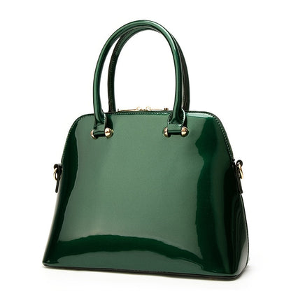 Glossy Zip Handbag Women Elegant Shoulder Tote