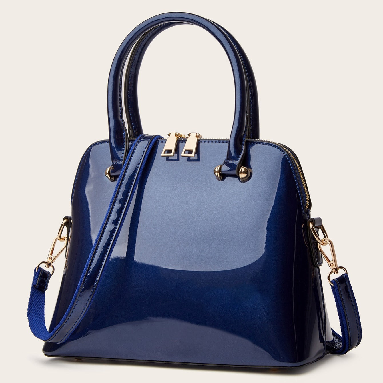 Glossy Zip Handbag Women Elegant Shoulder Tote