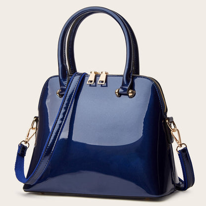 Glossy Zip Handbag Women Elegant Shoulder Tote