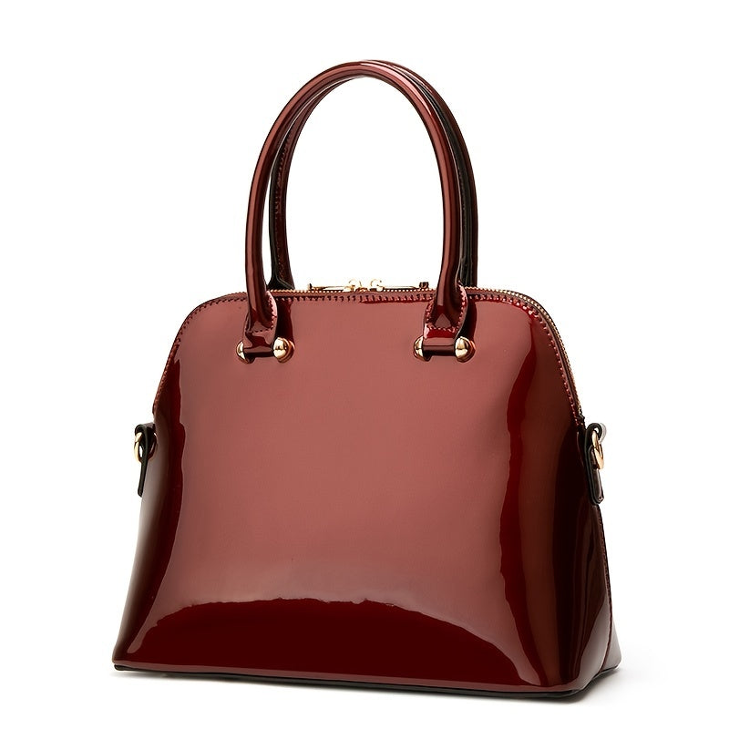 Glossy Zip Handbag Women Elegant Shoulder Tote