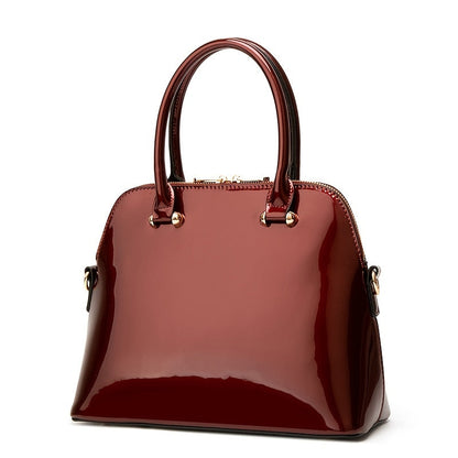 Glossy Zip Handbag Women Elegant Shoulder Tote