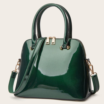 Glossy Zip Handbag Women Elegant Shoulder Tote