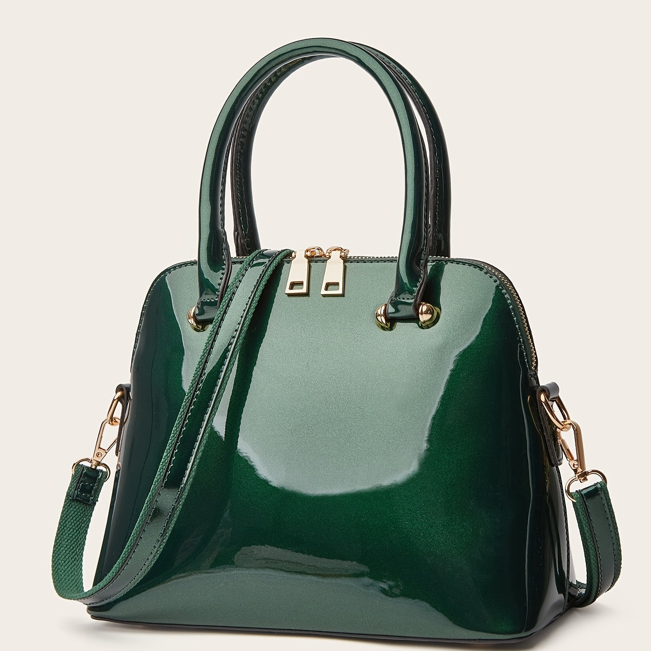 Glossy Zip Handbag Women Elegant Shoulder Tote