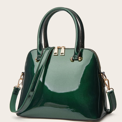 Glossy Zip Handbag Women Elegant Shoulder Tote