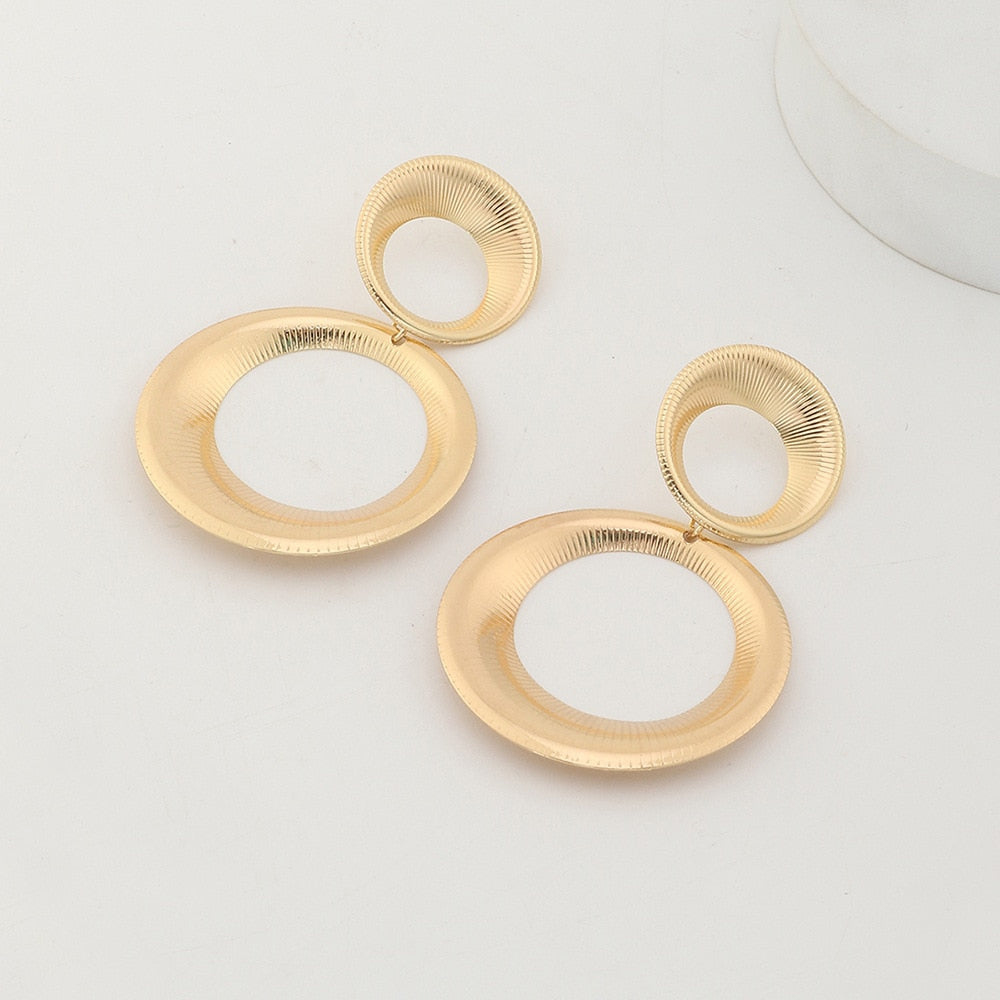 Gold Circle Statement Earrings 3D Double Ring Fashion Jewelry