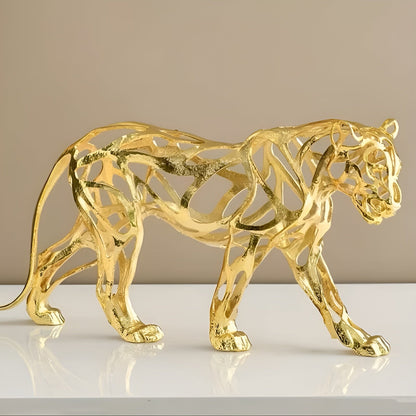 Golden Leopard Sculpture Luxury Metal Animal Home Decor
