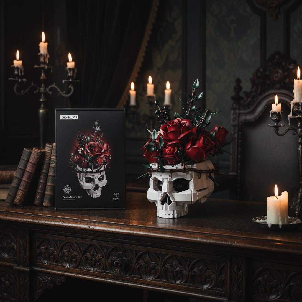 Gothic Skull Rose Flower Arrangement Halloween Table Decor