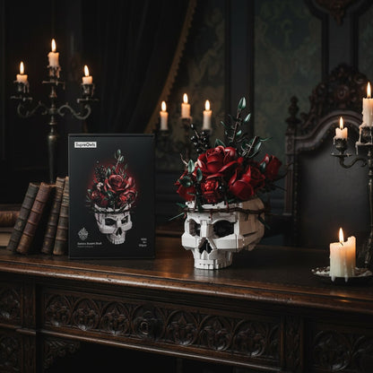 Gothic Skull Rose Flower Arrangement Halloween Table Decor