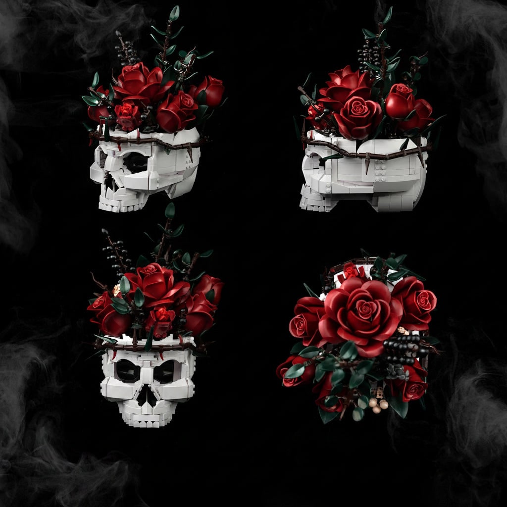 Gothic Skull Rose Flower Arrangement Halloween Table Decor