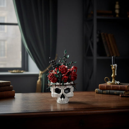 Gothic Skull Rose Flower Arrangement Halloween Table Decor