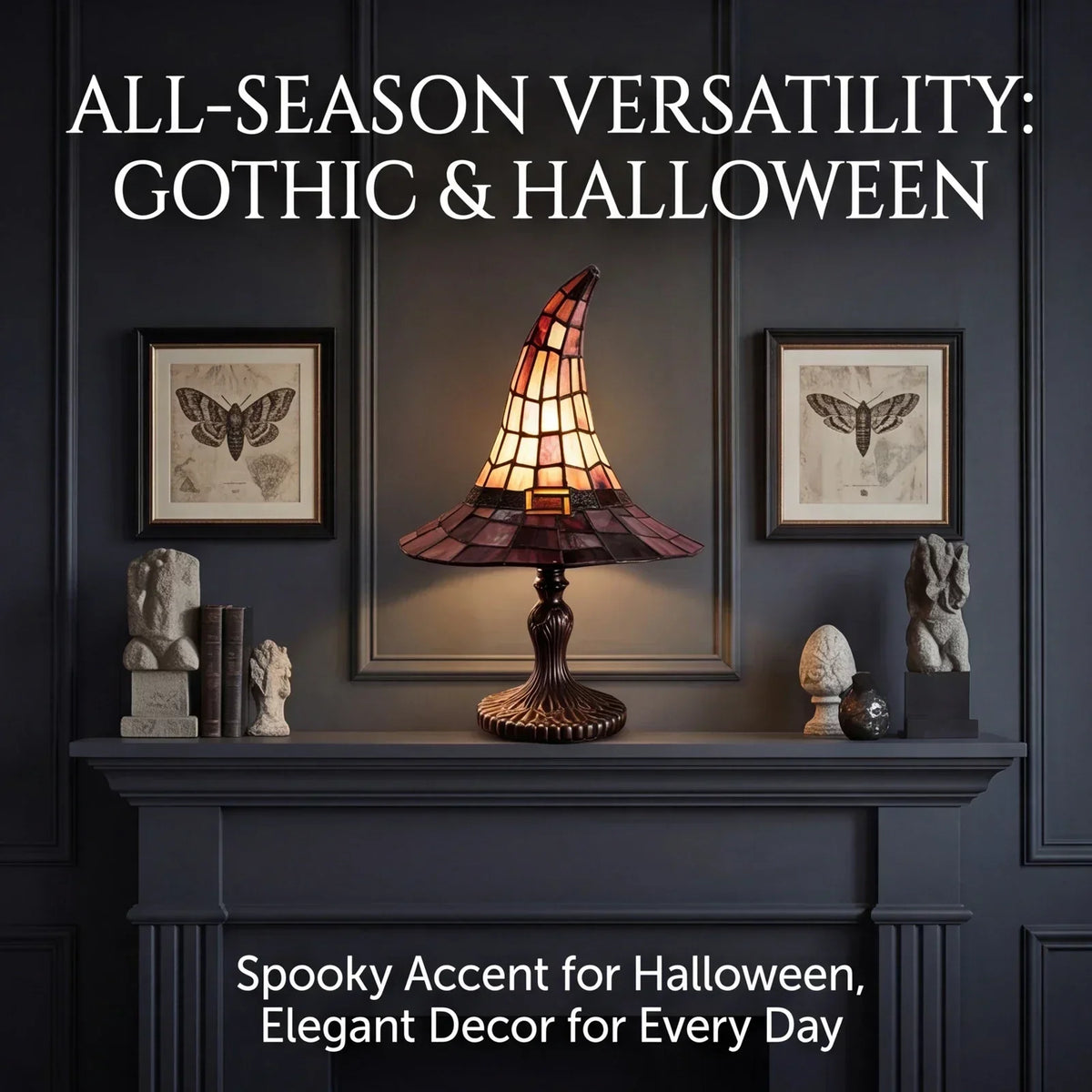 Gotisk troldmandshat-bordlampe, Halloween-dekorationslys, USB-drevet pynt