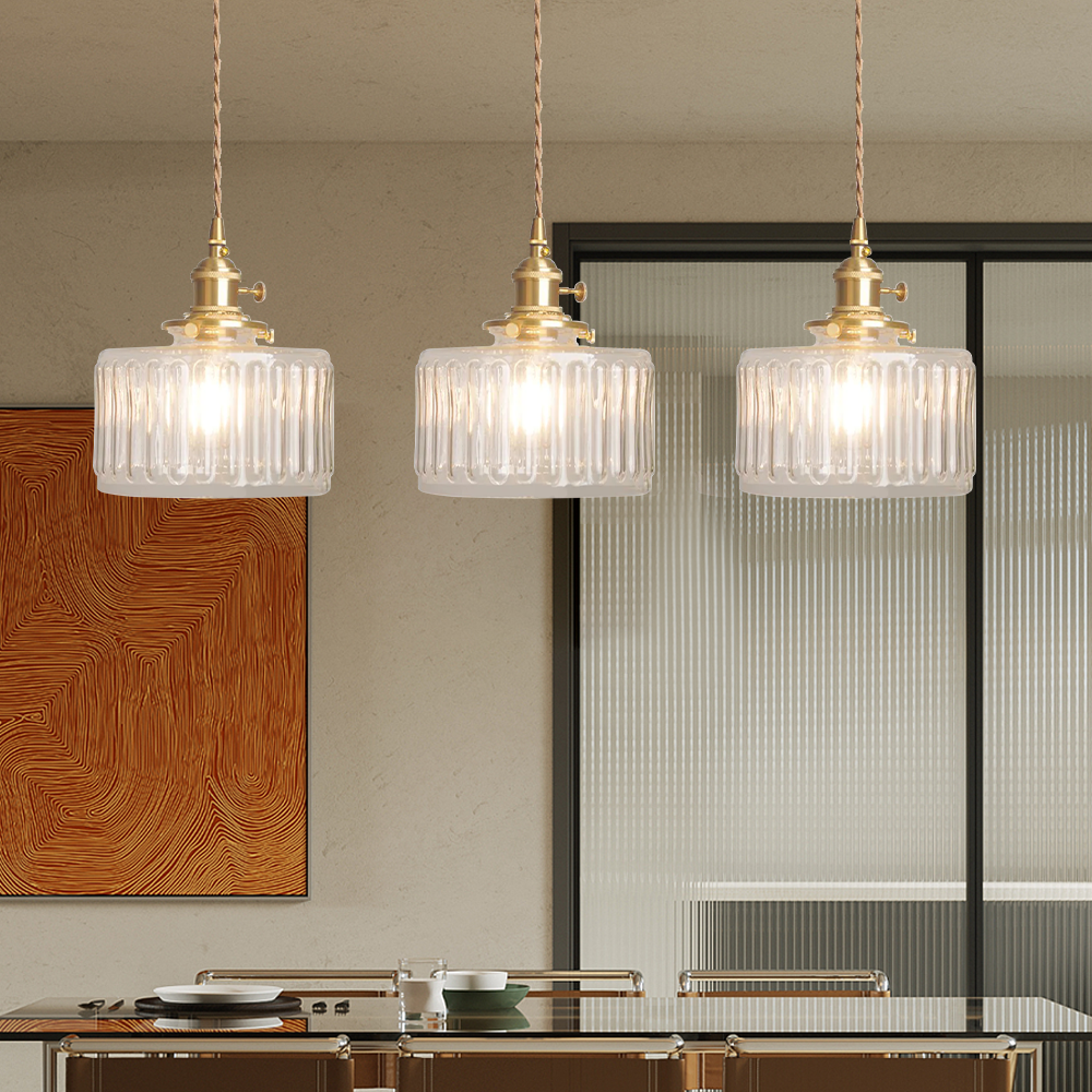 Green Glass Cylinder Pendant Light with Adjustable Hanging