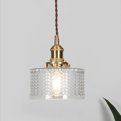 Green Glass Cylinder Pendant Light with Adjustable Hanging