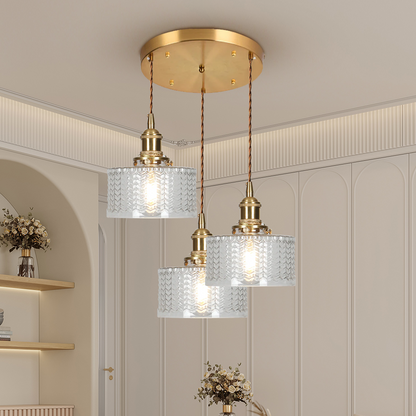 Green Glass Cylinder Pendant Light with Adjustable Hanging