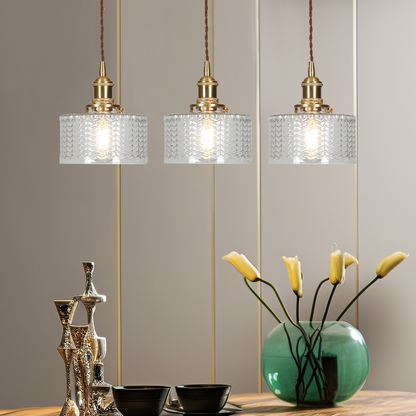 Green Glass Cylinder Pendant Light with Adjustable Hanging