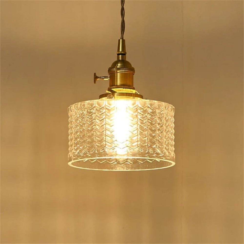 Green Glass Cylinder Pendant Light with Adjustable Hanging