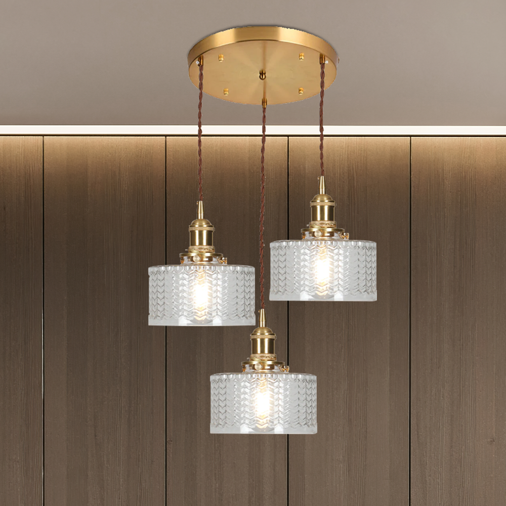 Green Glass Cylinder Pendant Light with Adjustable Hanging