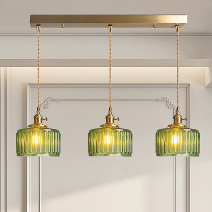 Green Glass Cylinder Pendant Light with Adjustable Hanging