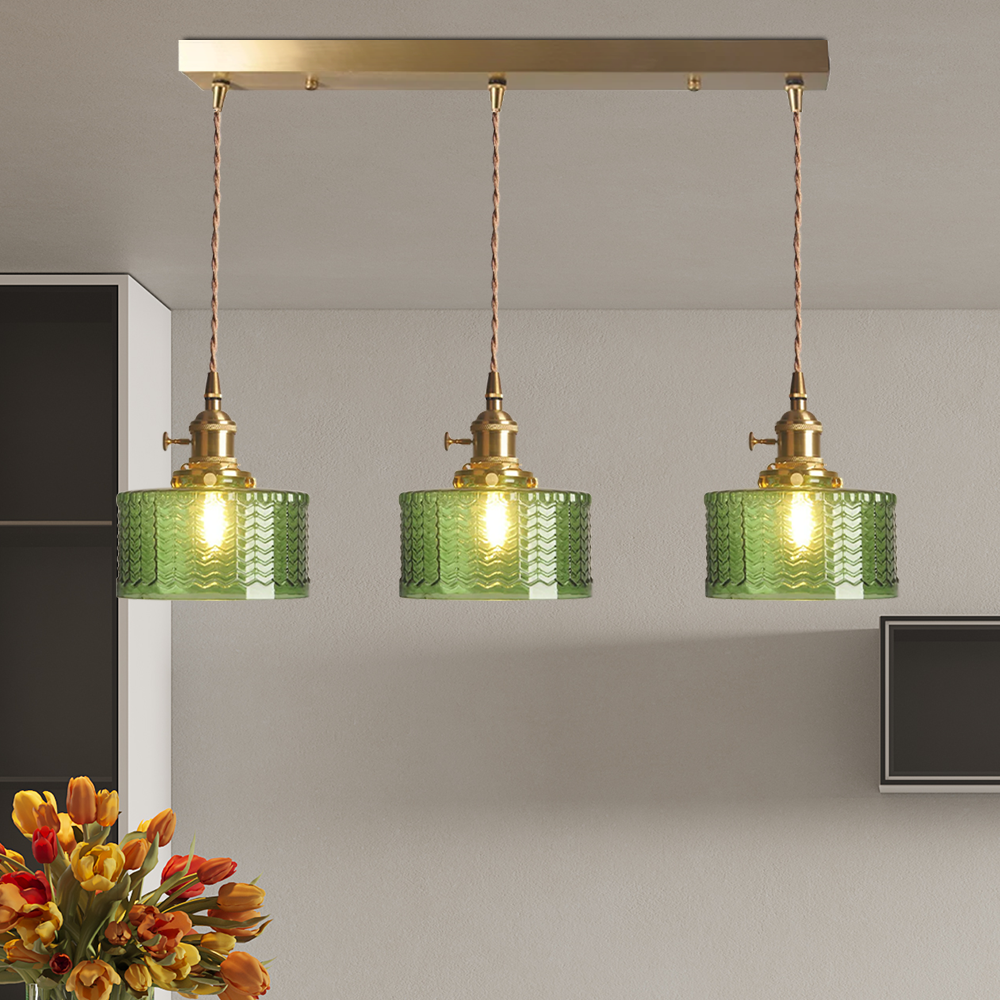 Green Glass Cylinder Pendant Light with Adjustable Hanging