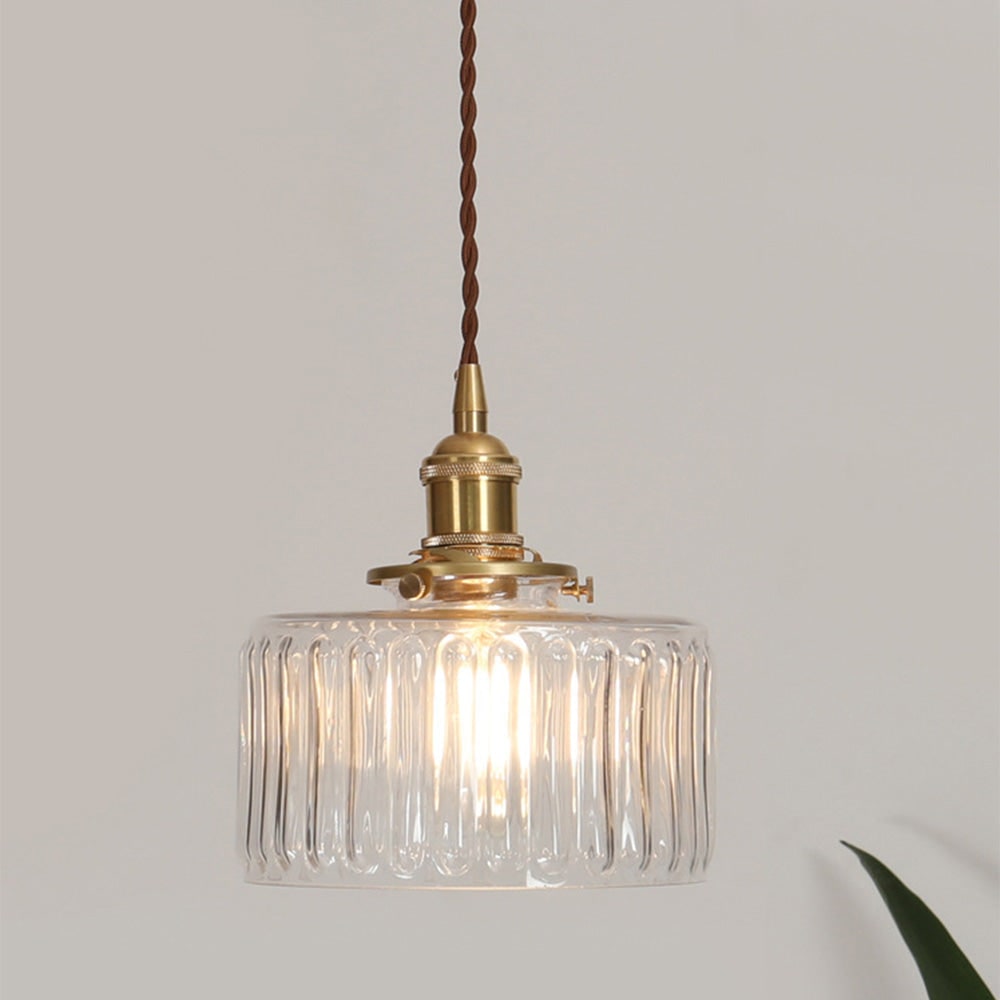 Green Glass Cylinder Pendant Light with Adjustable Hanging