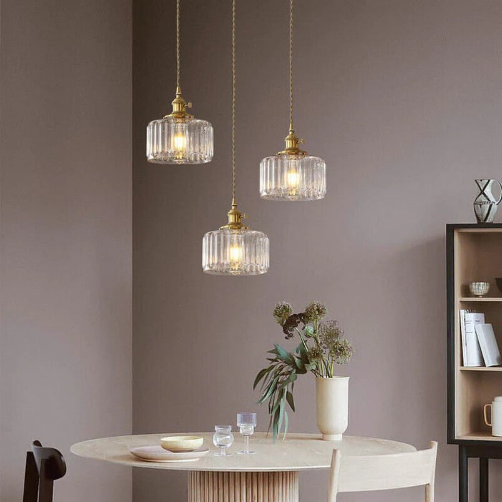Green Glass Cylinder Pendant Light with Adjustable Hanging