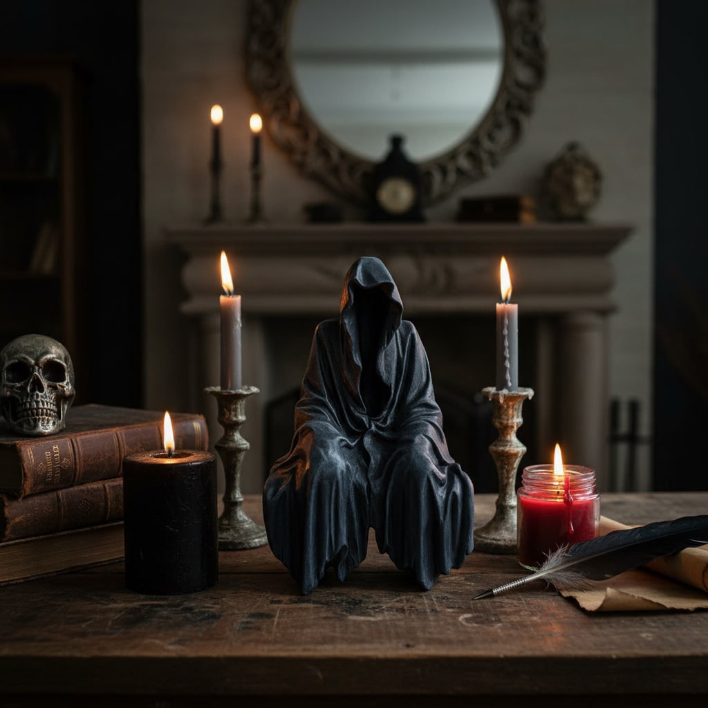 Grim Reaper Statue Compact Halloween Tabletop Gothic Decor