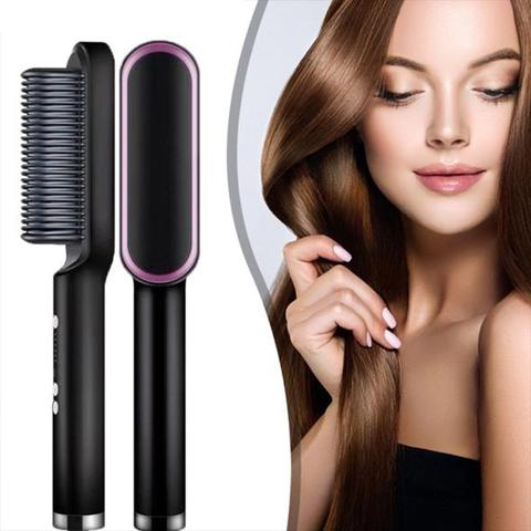 Hair Straightening Comb Ionic Heated Styling Brush Adjustable Heat