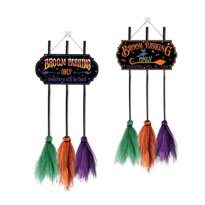 Halloween Broom Parking Sign Funny Outdoor Door Wall Garden Decor