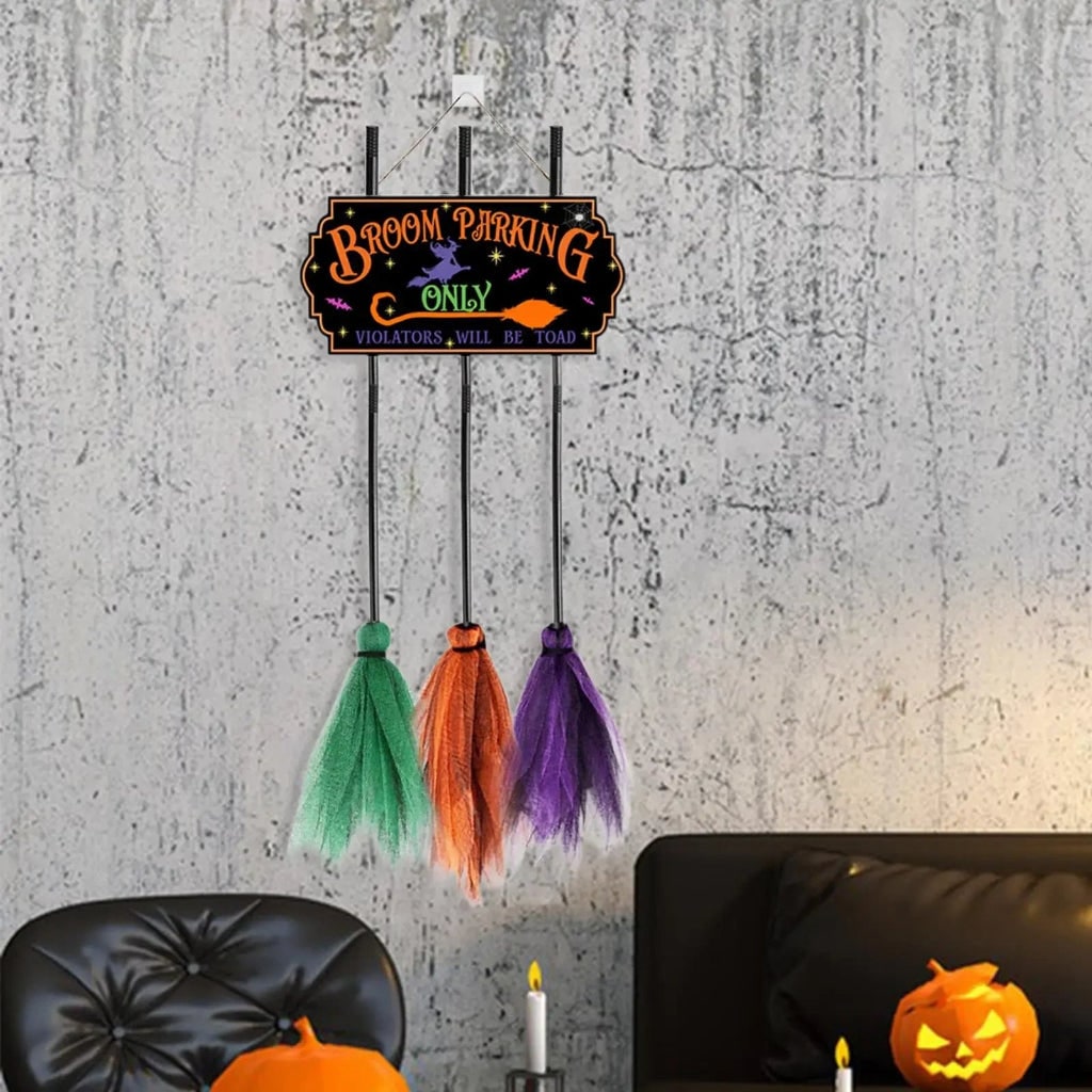 Halloween Broom Parking Sign Funny Outdoor Door Wall Garden Decor