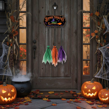 Halloween Broom Parking Sign Funny Outdoor Door Wall Garden Decor