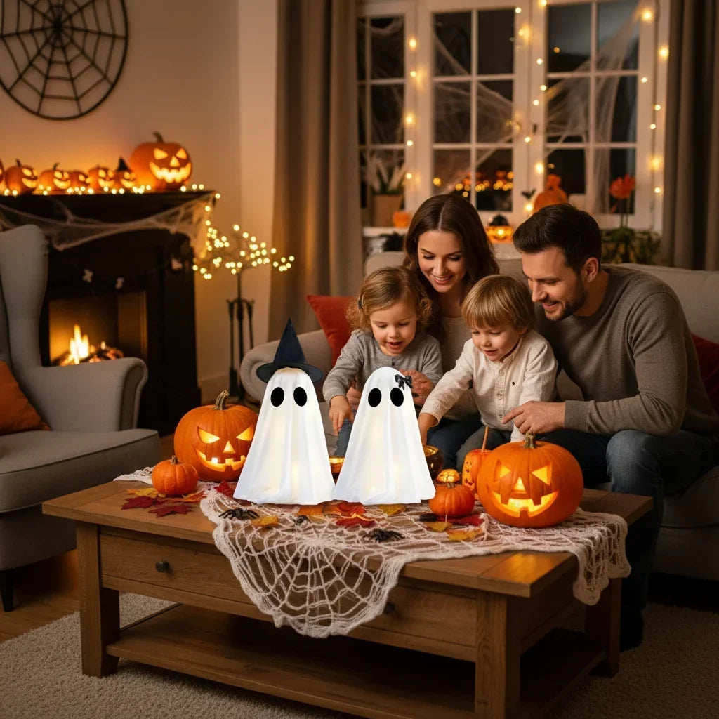 Halloween Ghost Figures 2 Piece White Indoor Spooky Home Decorations