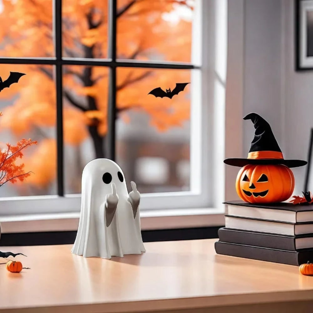 Halloween-spookbeeld, decoratieve tafel-, plank- en raamdecoratie als woonaccent