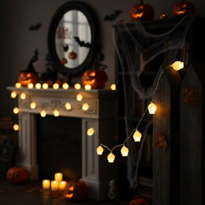 LED-lichtslinger voor Halloween met pompoenen, spook, schedel en oogbol, hangdecoratie