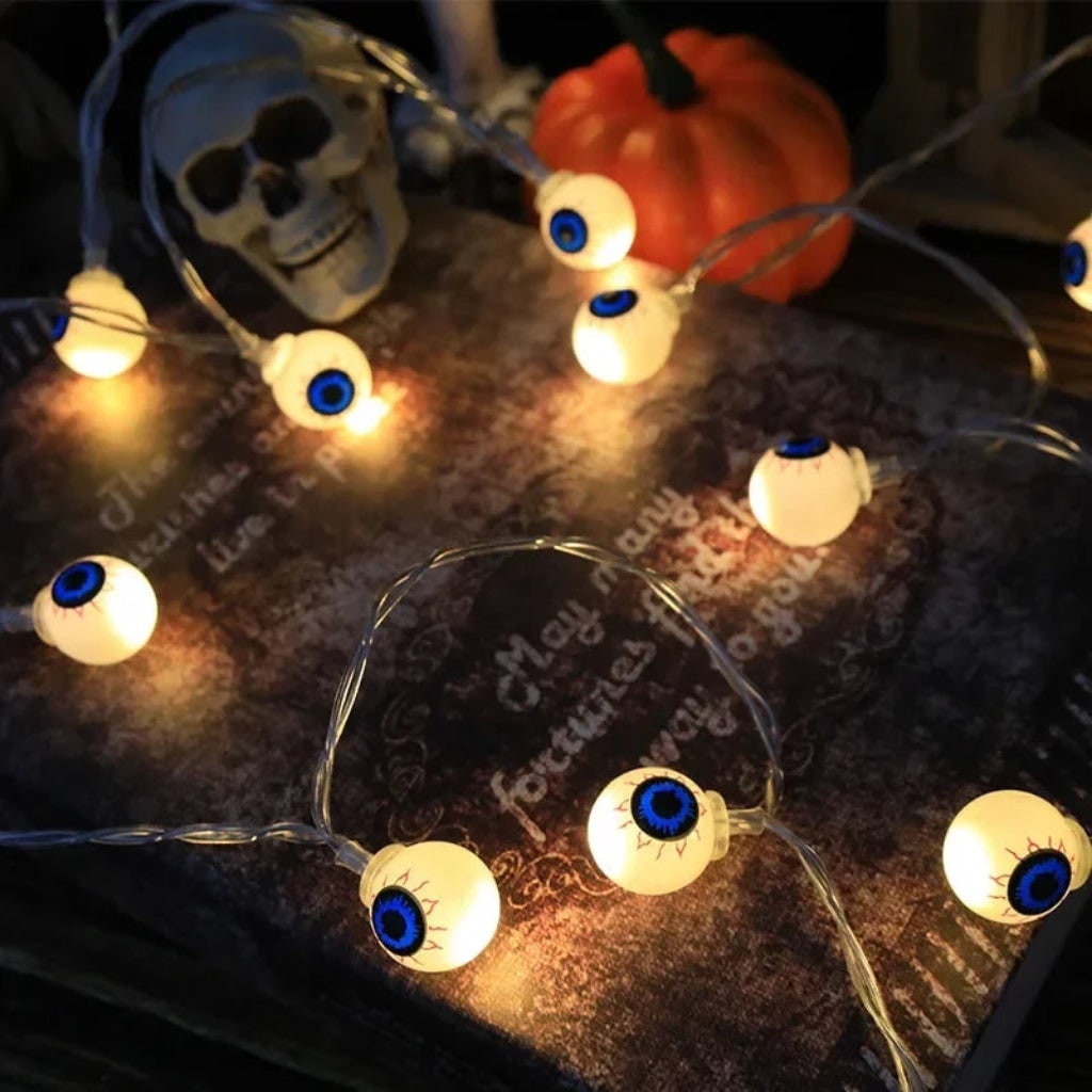 LED-lichtslinger voor Halloween met pompoenen, spook, schedel en oogbol, hangdecoratie