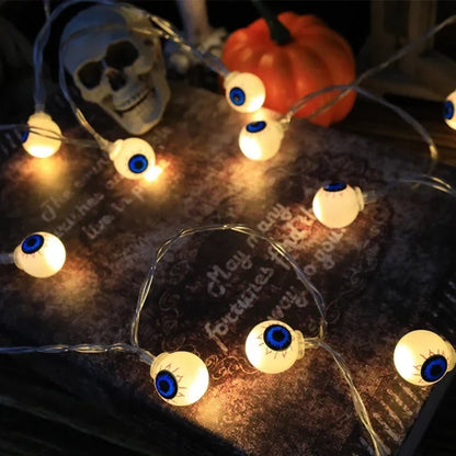 LED-lichtslinger voor Halloween met pompoenen, spook, schedel en oogbol, hangdecoratie
