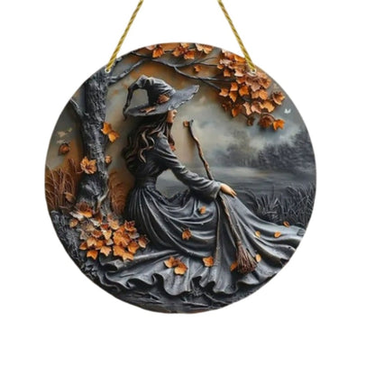 Halloween Wall Art Witch Autumn Leaves Hanging Seasonal Home Decor