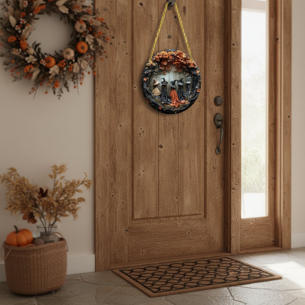 Halloween Wall Art Witch Autumn Leaves Hanging Seasonal Home Decor