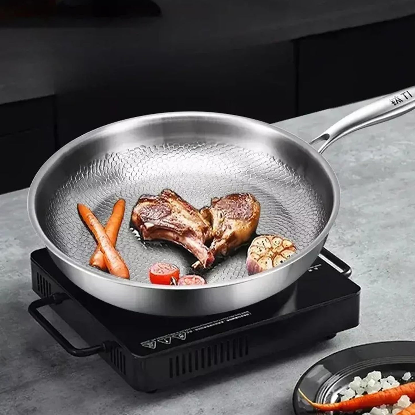 Hammered Titanium Cooking Pan Kitchen Cookware Set Durable Frying Pot