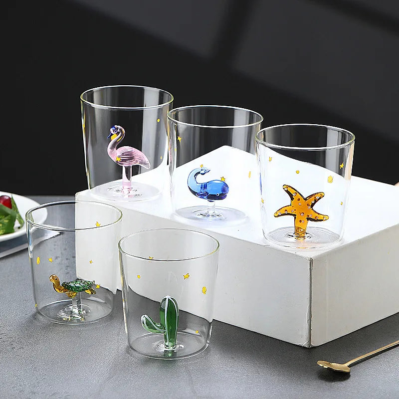 Handcrafted 3D Glass Mug Creative Animal Plant Drink Cup