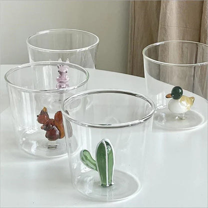 Handcrafted 3D Glass Mug Creative Animal Plant Drink Cup