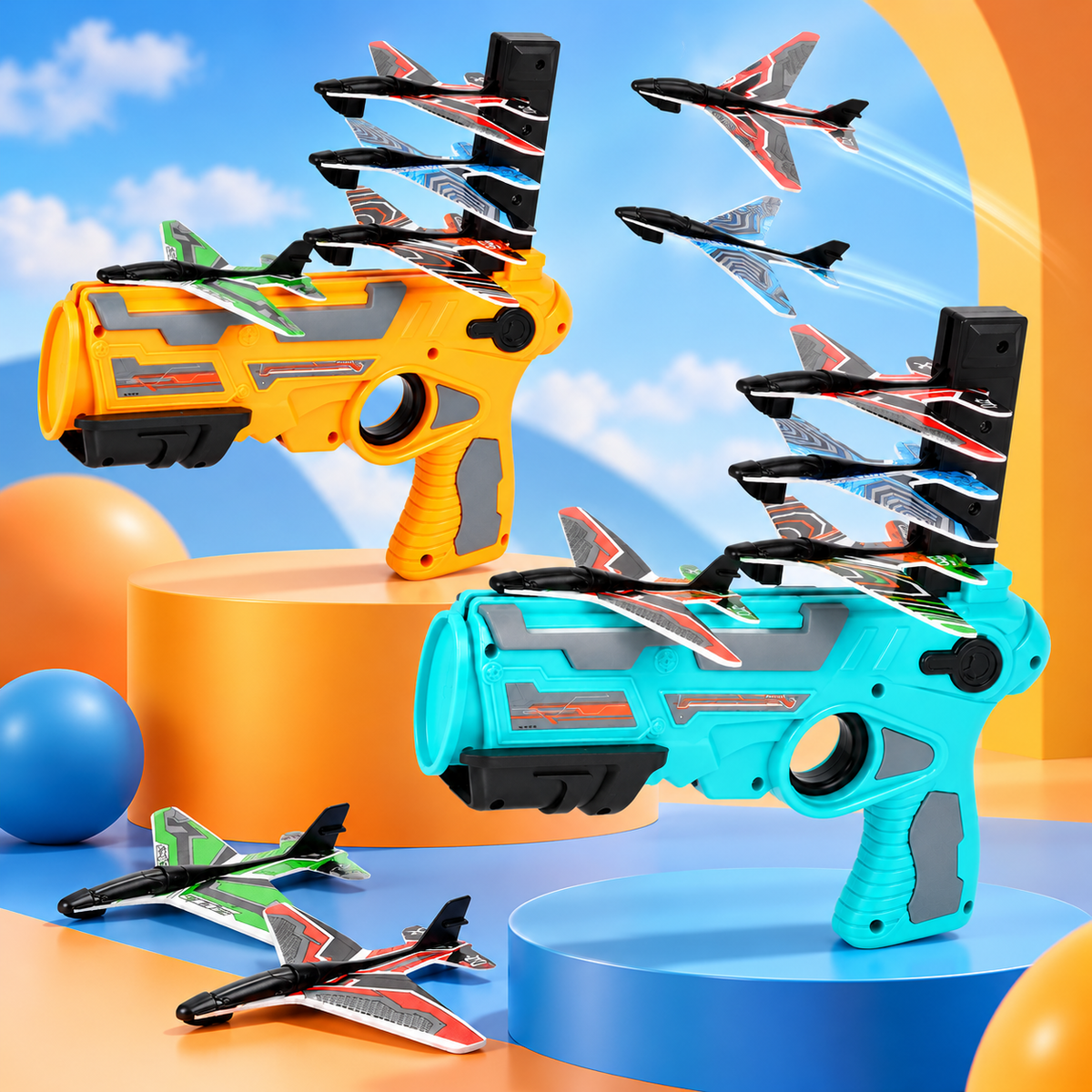 Handheld Foam Airplane Shooter Launcher with Manual Reloading