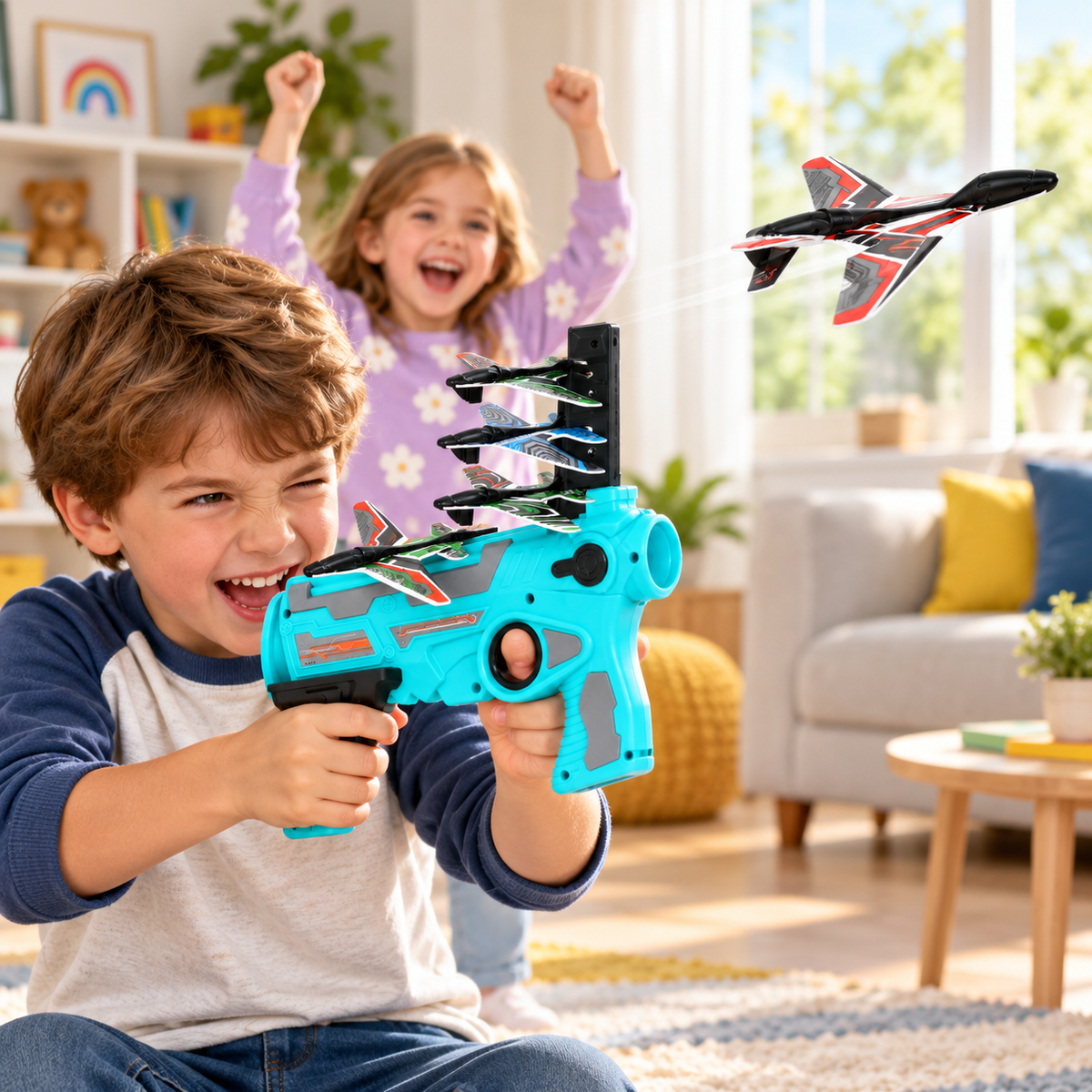 Handheld Foam Airplane Shooter Launcher with Manual Reloading