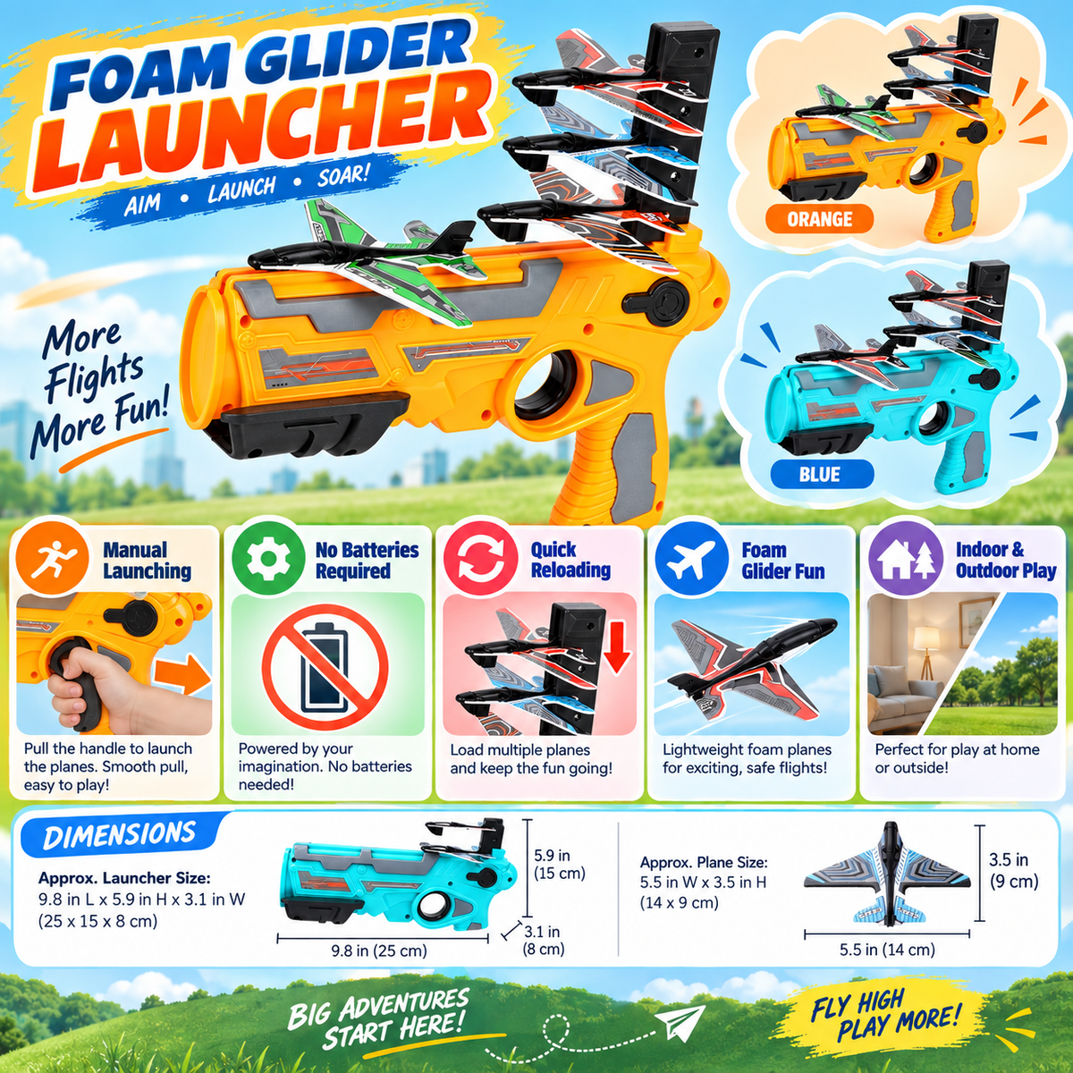 Handheld Foam Airplane Shooter Launcher with Manual Reloading